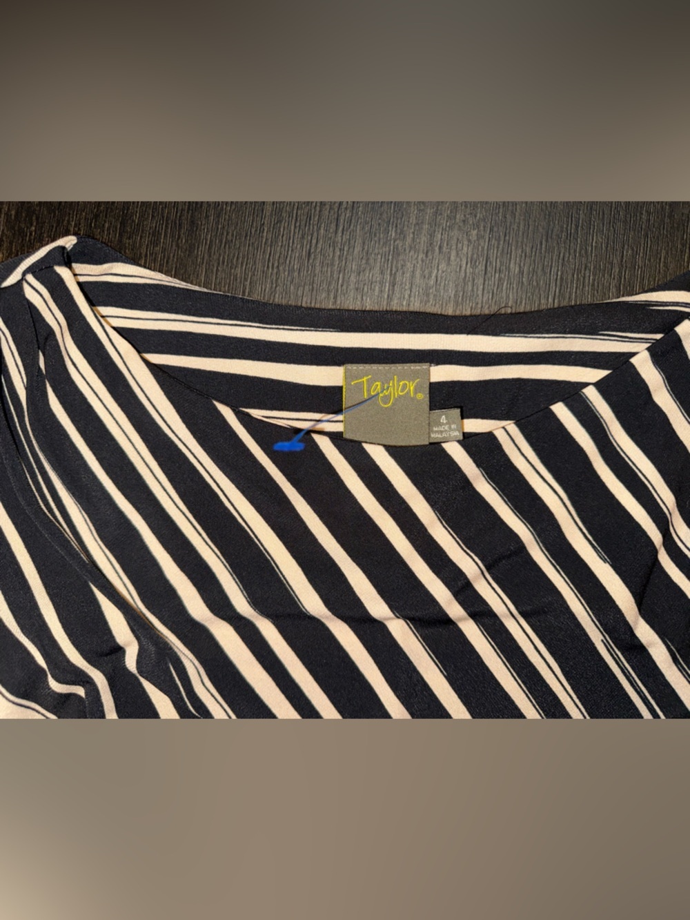 Taylor Black & White Striped Floral Tie-Waist Midi Dress - Picture 4 of 6